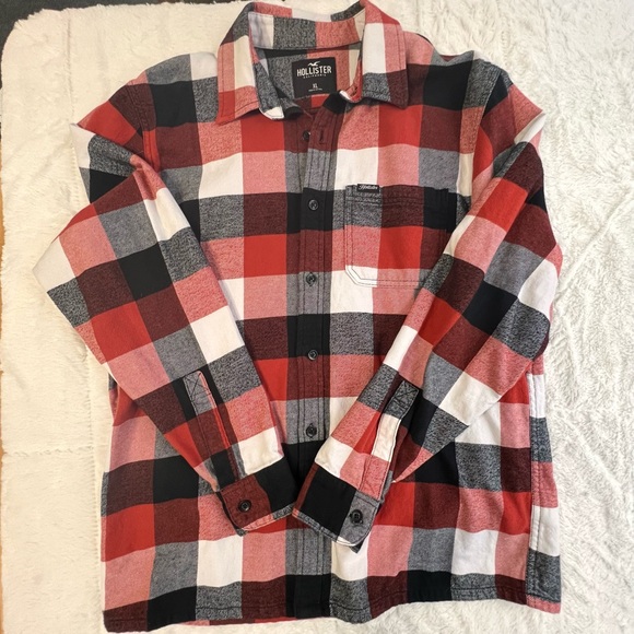 Hollister Men XL Burnt Orange White Black Plaid Thick Soft Flannel Button Shirt - Picture 5 of 14